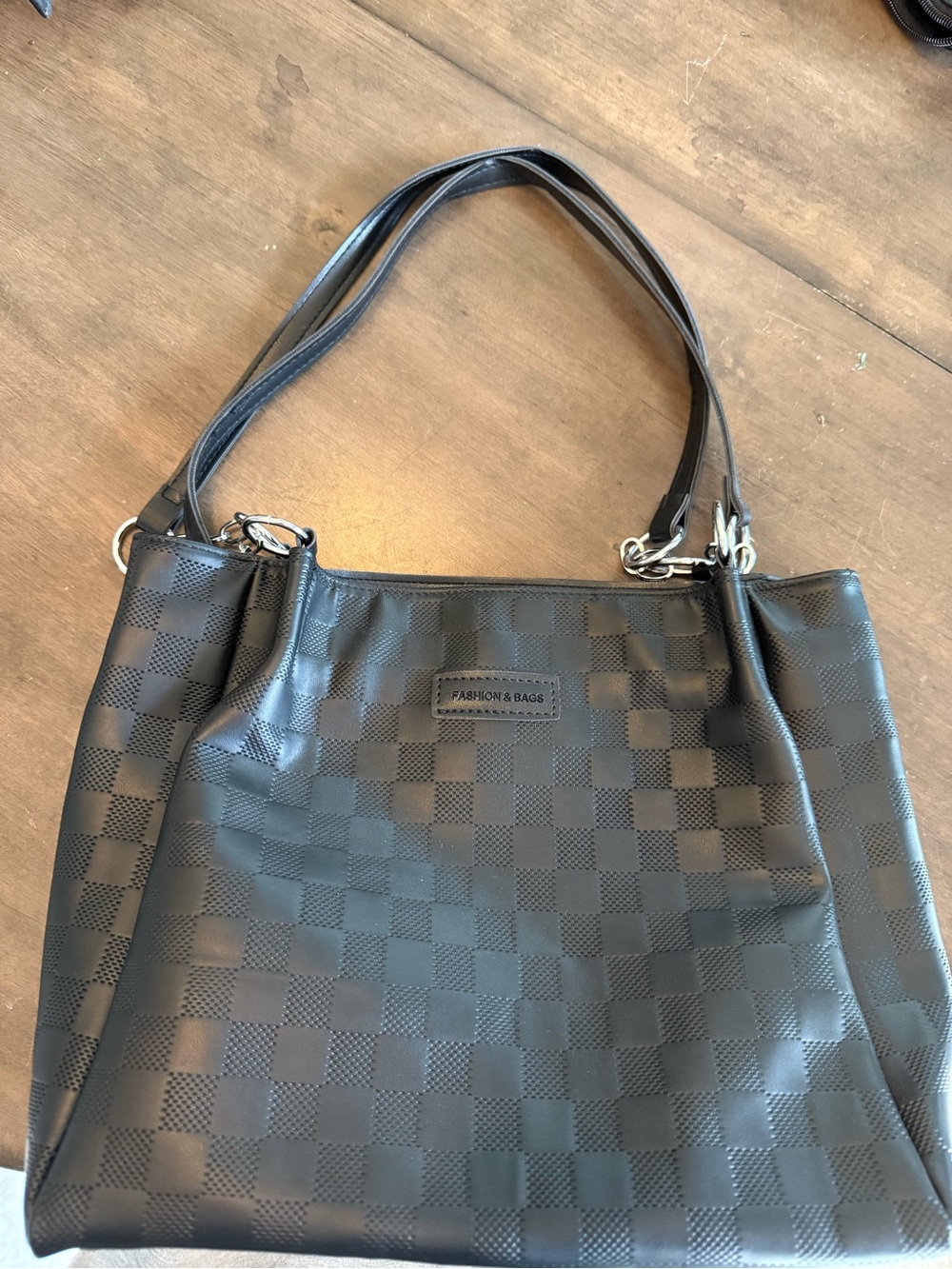 Black Checkered Shoulder Tote -